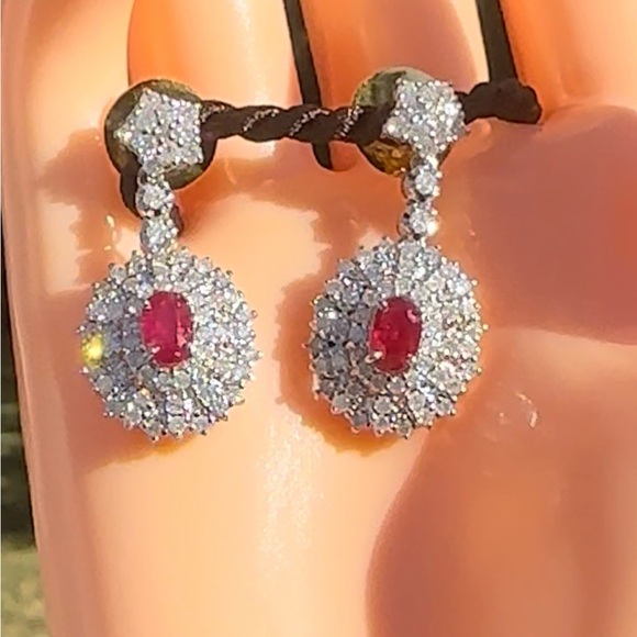 Natural Burmese Ruby and Diamond Earrings in 18 k solid gold ⭐️New⭐️ - Picture 10 of 12